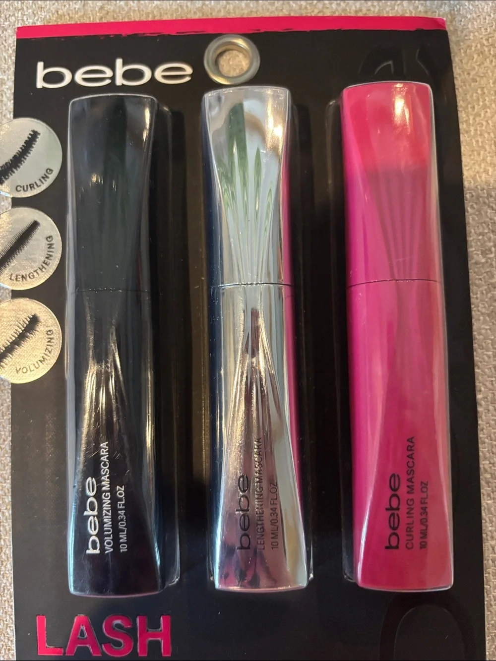bebe Lash Perfecting Trio Mascara Set - Black, Silver, Pink
